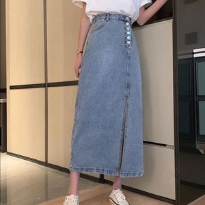 Denim midi slit skirt